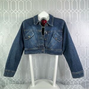 Miss Lili Cropped Dark Wash Stretch Denim Jacket 2X